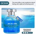 Blue ocean scented car perfume in 65ml glass bottle with silver cap and sea background - 65ml / Ocean