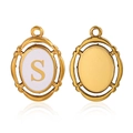 Golden oval pendant with white enamel letter S and polished metal reverse side - Letter S