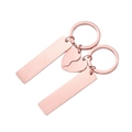 Detailed view of rose gold stainless steel rectangle tags and joinable heart keychain set - Rose Gold Set (DH075)