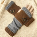 Damen Herbst Winter Strick fingerlose Handschuhe braun grau Colorblock Schmetterling warm - Schmetterling Kaffee