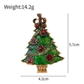 Christmas tree brooch with green enamel, red flowers, and rhinestones on white background - Green Enamel Red Flower Decor (C360-A)
