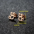 Minimalist hollow cat stud earrings in rose gold stainless steel with size measurements - Cat (063) / Rose Gold