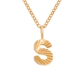 Polished 18K gold letter S pendant with radial texture on a fine stainless steel chain - S / Rose Gold