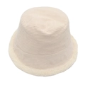 Winter corduroy bucket hat with plush faux fur brim in a beige cream color palette - Adjustable / Off White