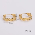 Textured gold-plated 304 stainless steel earrings with molten finish and 30mm size details - Lava Hammered Hoop Earrings (AMLEH139)