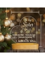3D heart acrylic night light for sister with wooden base and warm glowing text - To Sister 4