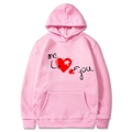 Pink heart puzzle print hoodie for women featuring romantic me and you graphic - S / Tops / Pink