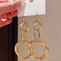 Elegant gold-tone triple-hoop tassel earrings with S925 sterling silver posts for women - 15# Silver Earring Post-Golden Circle