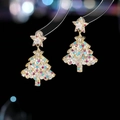 Goldene Weihnachtsbaum-Ohrringe mit bunten Kristallen und Sternenhaken für Festtage - Gold Mehrfarbig Strass Baum (ER24Y0574-2)