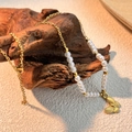 Elegant gold butterfly pendant necklace with white pearls on a stylish layered chain - 3D Butterfly Pendant / Gold/White