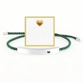 Detail view of woven green rope bracelet with engraved Just breathe stainless steel bar - Just Breathe Silver Bar Green Rope With Card
