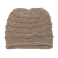 Men's winter thick knit slouchy beanie in camel brown with textured weave pattern - M (56-58cm) / Khaki