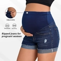 Short de maternité en jean bleu foncé avec bandeau de soutien élastique - XL / Bleu foncé