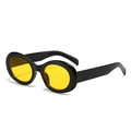 Retro oval sunglasses with glossy black thick frames and yellow tinted lenses - Black Frame Yellow Lens