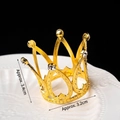 Miniature golden crown cake topper with white rhinestones and hollow heart patterns - Alloy Mini Crown Gold