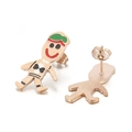 Cartoon figure stud earrings in gold finish with colorful enamel inlay details - Rose Gold Cartoon Character Style (KE39344-D)