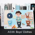 Wooden peg puzzle featuring a little boy character with various mix-and-match outfits - A036 Boy's Dressing Recognition