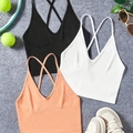 Slim fit sports bra with criss-cross back straps in black, white, and coral pink colors - S / 3-Pack (Black+White+Soft Orange)