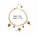 Detailed view of gold double-layer bracelet with heart and evil eye charms and measurements - Style 8-Solid Heart Evil Eye