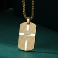 Collana militare dorata con texture a griglia e ciondolo a croce zirconi - Ciondolo Oro Con Catena Di Perle Oro