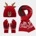 Conjunto navideño de 3 piezas para niños con gorro de reno, bufanda y guantes - Niños 52-56cm / Rojo