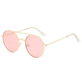 Retro double-bridge metal sunglasses with gold frames and pink round lenses - Gold Frame Pink Lenses
