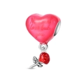 Macro detail of pink heart charm with red rose and Never love but you engraving - Confession Balloon Heart Bead