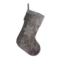 Gray velvet Christmas stocking with white snowflake embroidery for festive tree decoration - 1PC / Dark Gray