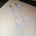 Detailed macro view of floral resin drop earrings with crystal studs on gold tray - Silver Iridescent Petal Tassel (21# Silver Pin)