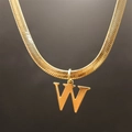 Polished gold flat snake chain necklace featuring a minimalist letter W alphabet pendant - Letter W (5592272000743)