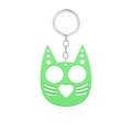 Green cat-shaped metal self-defense keychain tool with smooth finish and keyring - Justice Cat Green (K00636-09)