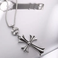 Detailed view of silver cross pendant with box chain and polished metallic finish - Xl0317* Chain Length 60cm