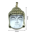 Detail view of crystal Buddha head pendant with gold metal frame showing 35mm height - Gold Edge White