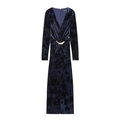 Robe longue élégante en velours bleu marine avec col en V, manches longues et boucle dorée - XS / Bleu foncé