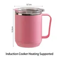 Pink stainless steel coffee mug with handle, 8.7x11.6cm, induction cooktop compatible - 460ml / Pink