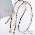 Adjustable gold chain shoulder strap with black leather weave and metal ball buckle - Black/Gold