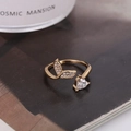 Adjustable gold fishtail ring with micro-set heart zircon and mermaid tail design - Gold (D7214)