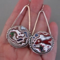 Artistic gold-tone flower earrings with colorful enamel pattern in a large triangle frame - S642 Artistic Multicolor Triangle