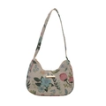 Floral woven crescent shoulder bag with vintage floral patterns and gold buckle detail - Light Floral