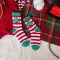 Plush coral fleece Christmas socks featuring red and white stripes with tree embroidery - Red White Stripe Tree
