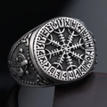 Vintage Viking ring van roestvrij staal met runen en Noords kompas in antiek zilveren finish - US 7 / Antiek Zilver (15405)