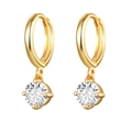 Minimalist gold hoop earrings featuring sparkling round cubic zirconia drop pendants - 24K / Round Gold Color (W80009-GG)