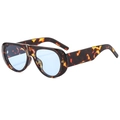 Detail view of tortoiseshell oversized sunglasses with light blue translucent lenses - Demi/Blue