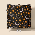 Thick flannel blanket with Halloween pattern of stars, bats and moons in dark black - Style 66 (Black Star Moon Bat)