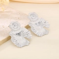 Elegant silver brushed floral stud earrings in stainless steel with textured petals - Steel Color (KE114105-KFC)