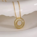 Gold plated initial necklace with zircon paved round pendant and delicate box chain - Letter O (Box Chain)