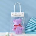 Purple coral fleece towel bear in a transparent gift bag with a red ribbon - 30*30cm / Light Purple Bear + OPP Bag