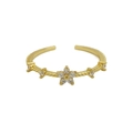 18k gold plated adjustable flower ring with white zircon stones and beaded band - April