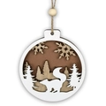 Detail of wooden Christmas ornament with fox and cedar cutout design and twine rope - Fox (JM01995)