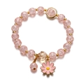 Pink crackle crystal beaded bracelet with golden spacers and a daisy flower pendant - Daisy Style 1 / Light Pink